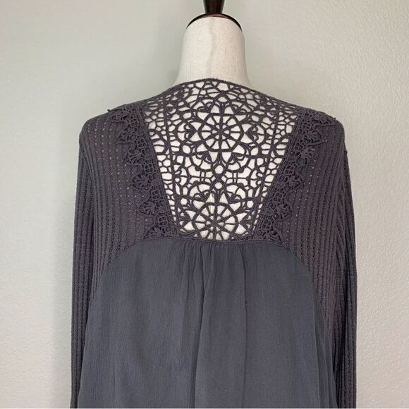 Knox Rose Boho Crochet Back Gray Open Front Cardigan - Picture 8 of 12